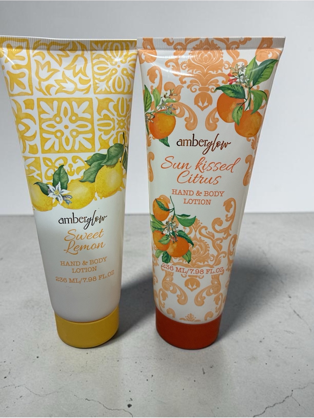 Amber Glow Sweet Lemon & Sun Kissed Citrus Hand & Body Lotion Set 7.98 oz